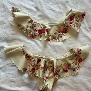 Zimmermann Cream and Pink Floral Bandeau Set